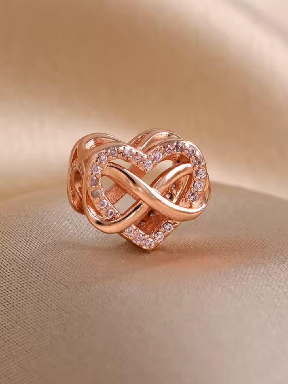 Rose Gold Heart & Infinity CZ Charm Bead